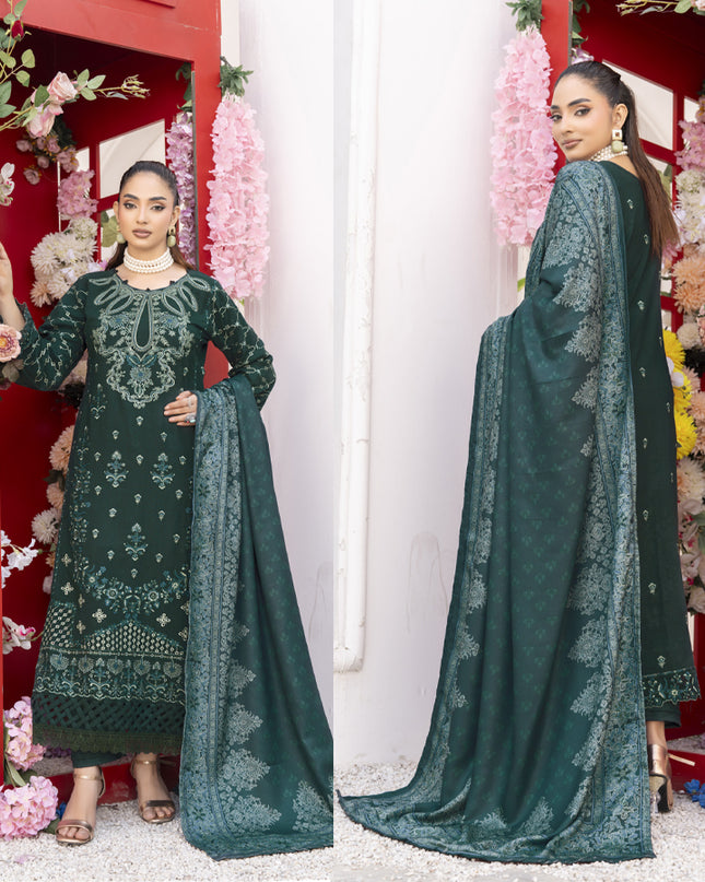 Exclusive Embroidered Dhanak with Hering Boon Printed Shawl - Eleganza