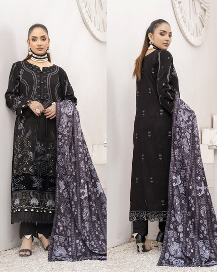 Exclusive Embroidered Dhanak with Hering Boon Printed Shawl - Eleganza