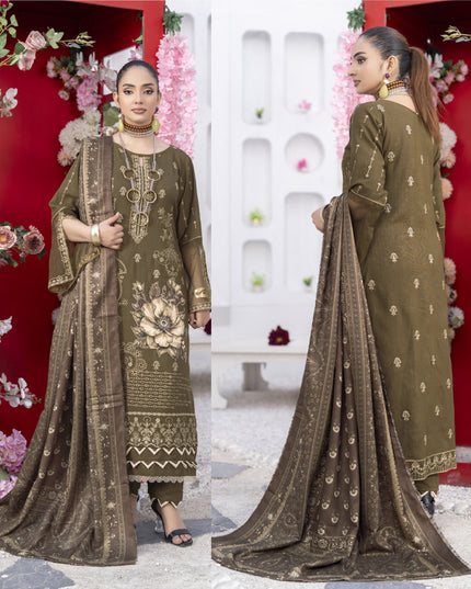 Exclusive Embroidered Dhanak with Hering Boon Printed Shawl - Eleganza