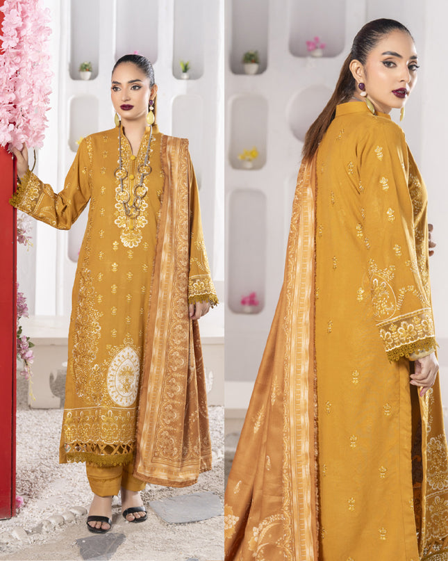 Exclusive Embroidered Dhanak with Hering Boon Printed Shawl - Eleganza