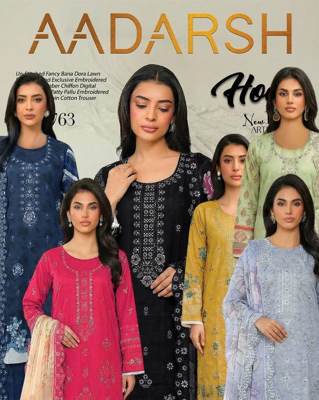 Embroidered + Printed Bana Dora Lawn with Bamber Chiffon Dupatta - AADarsh