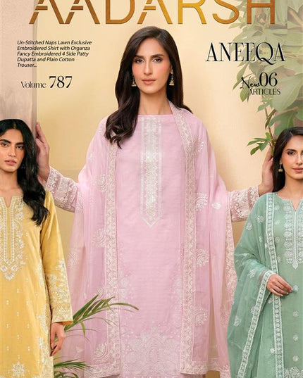 Fancy Embroidered Naps Lawn with Organza Dupatta - AADarsh (Aneeqa)