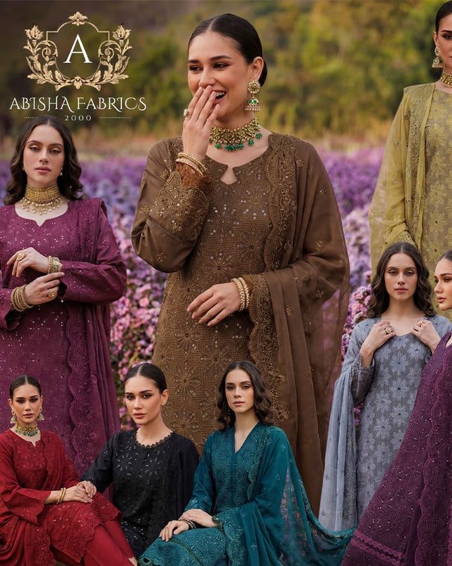 Fancy Sequins Chikankari Work Lawn 3Pc Unstitched - Abisha Fabrics