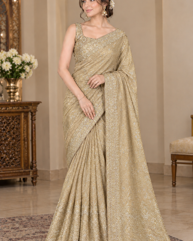 Indian Silk Banarasi Saree - Pink Peach Unstitched