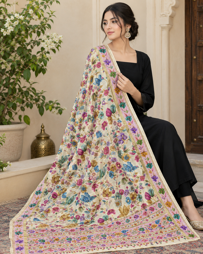 Luxury Pure Indian Moonlight Kani Silk Shawl (Ready To Wear)