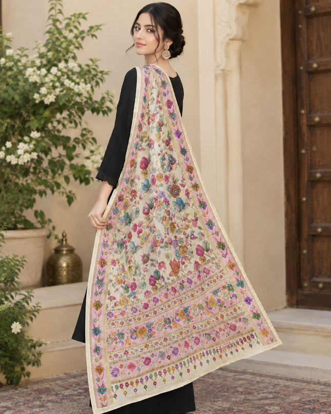 Luxury Pure Indian Moonlight Kani Silk Shawl (Ready To Wear)