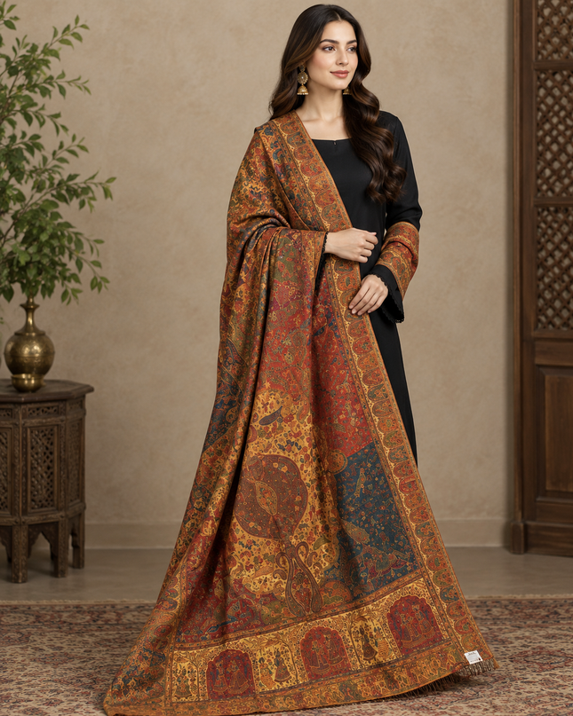 Fancy Pure Indian Kani Moonlight Shawl - Mughal Shikaargah