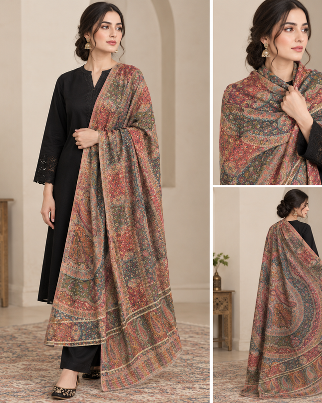 Luxury Pure Indian Kani Moonlight Shawl - Jamawar Paisley Style