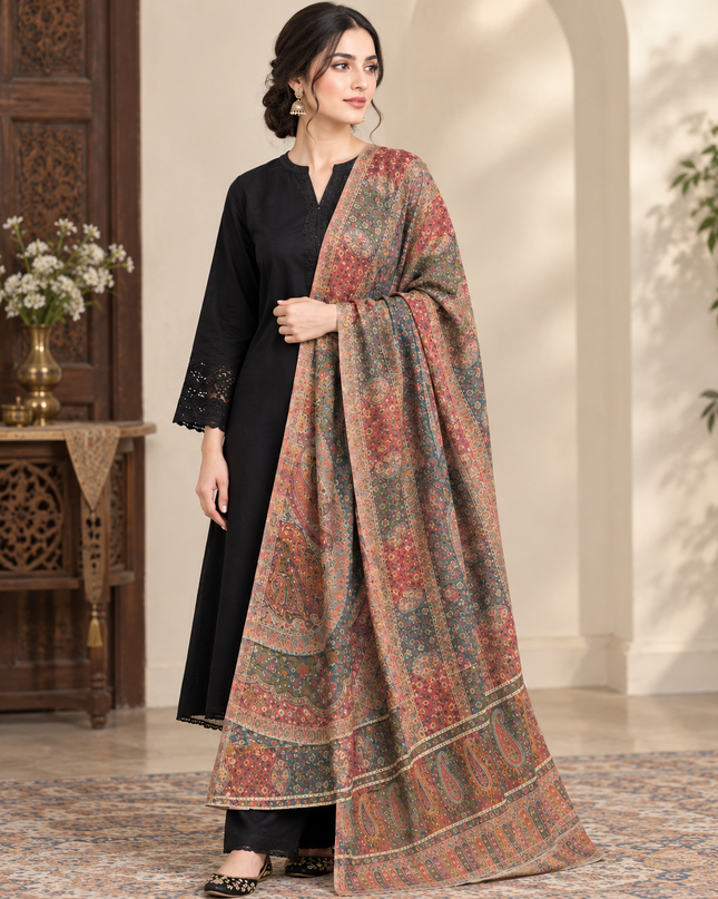 Luxury Pure Indian Kani Moonlight Shawl - Jamawar Paisley Style