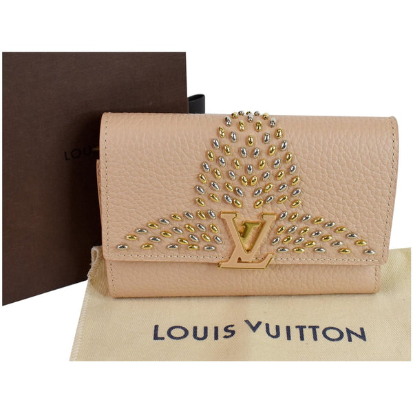 LOUIS VUITTON Capucines Studded Compact Leather Wallet Peach