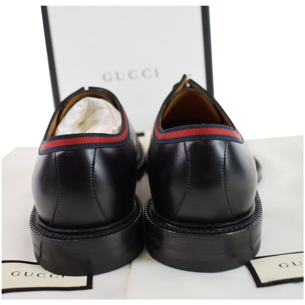 GUCCI Classic Web Lace Up Shiny Leather Shoes Black 472749  US 7