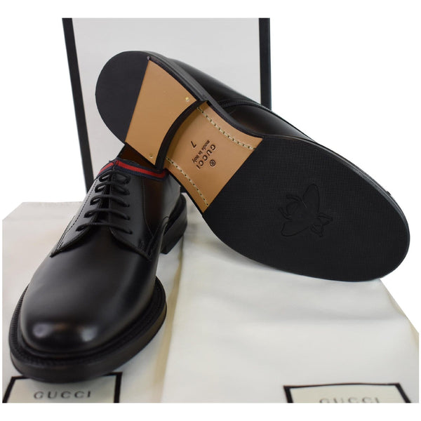 GUCCI Classic Web Lace Up Shiny Leather Shoes Black 472749  US 7