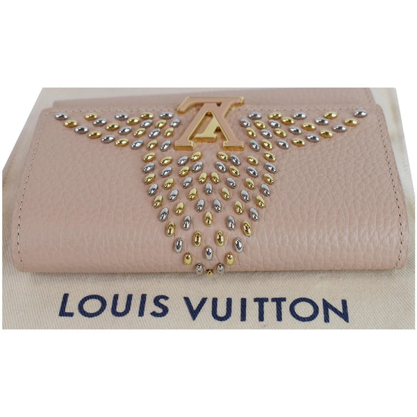 LOUIS VUITTON Capucines Studded Compact Leather Wallet Peach