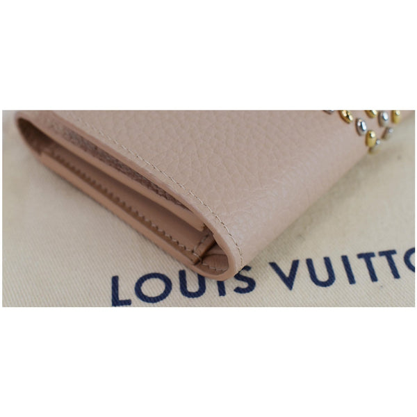 LOUIS VUITTON Capucines Studded Compact Leather Wallet Peach