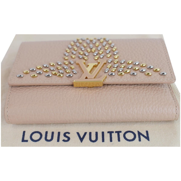 LOUIS VUITTON Capucines Studded Compact Leather Wallet Peach