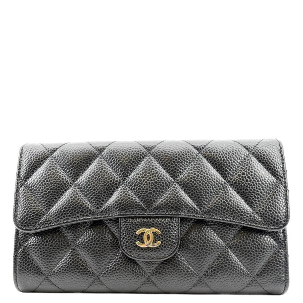 CHANEL Flap Quilted Caviar Wallet Black