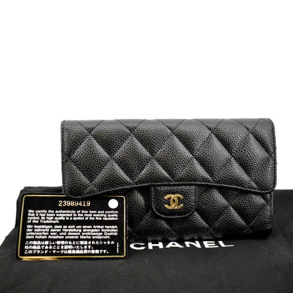 CHANEL Flap Quilted Caviar Wallet Black