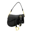 CHRISTIAN DIOR Saddle Grained Calfskin Leather Satchel Shoulder Bag Black