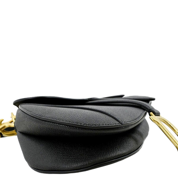 CHRISTIAN DIOR Saddle Grained Calfskin Leather Satchel Shoulder Bag Black