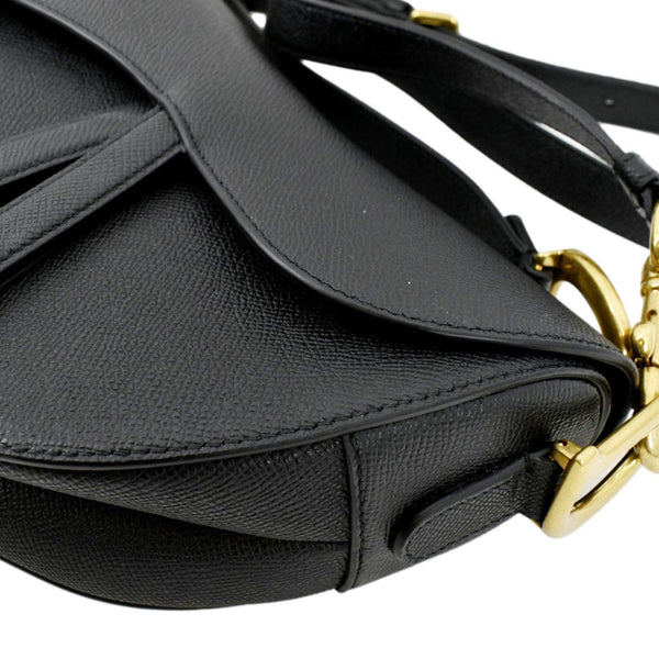 CHRISTIAN DIOR Saddle Grained Calfskin Leather Satchel Shoulder Bag Black