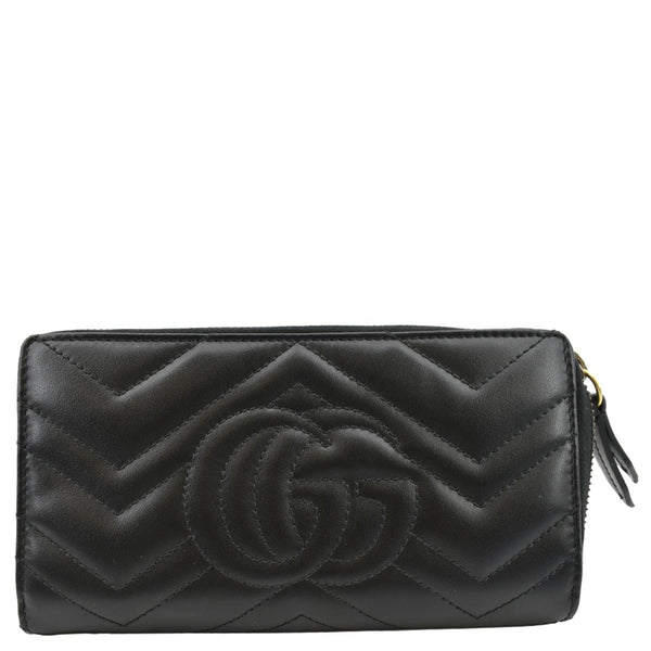 GUCCI GG Marmont Matelasse Chevron Leather Zip Around Wallet Black 443123