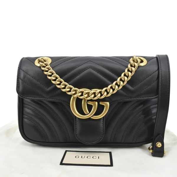 GUCCI GG Marmont Mini Leather Shoulder Bag Black 446744