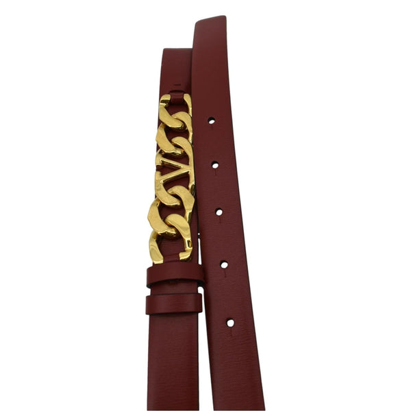 VALENTINO V Logo Chain Leather Belt Red