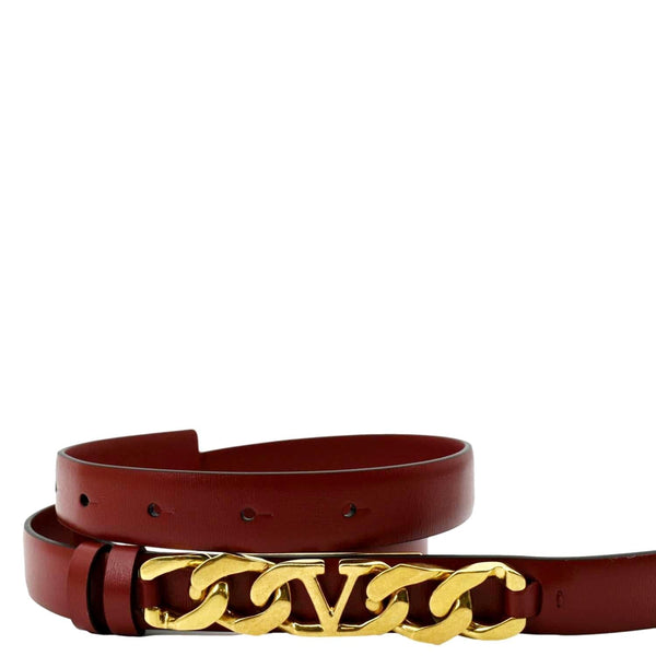 VALENTINO V Logo Chain Leather Belt Red