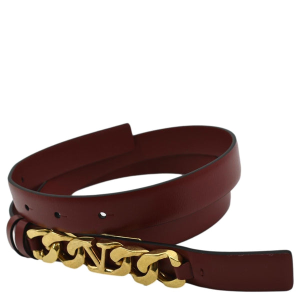 VALENTINO V Logo Chain Leather Belt Red