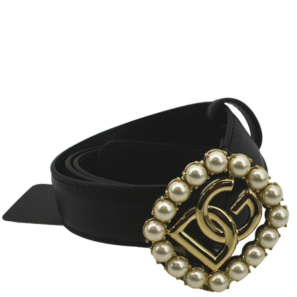 DOLCE & GABBANA DG Logo Pearl Leather Belt Black