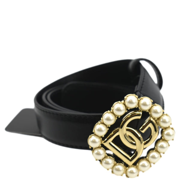 DOLCE & GABBANA DG Logo Pearl Leather Belt Black