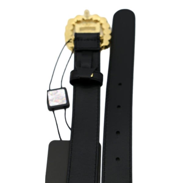 DOLCE & GABBANA DG Logo Pearl Leather Belt Black