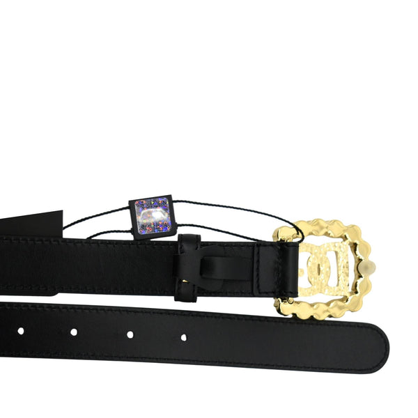 DOLCE & GABBANA DG Logo Pearl Leather Belt Black