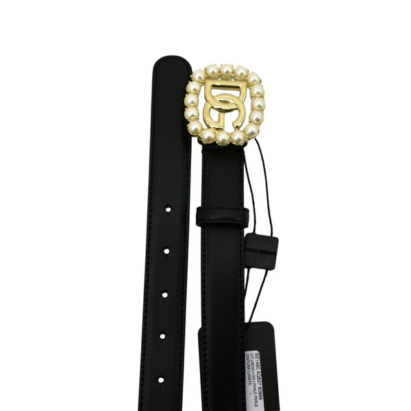 DOLCE & GABBANA DG Logo Pearl Leather Belt Black