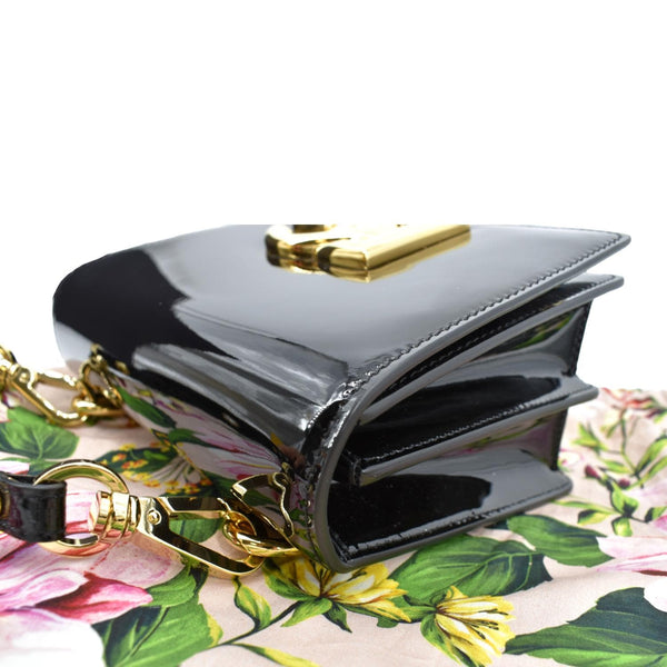 DOLCE & GABBANA Logo Patent Leather Crossbody Bag Black