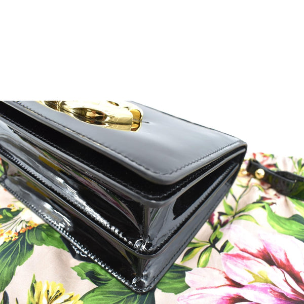 DOLCE & GABBANA Logo Patent Leather Crossbody Bag Black