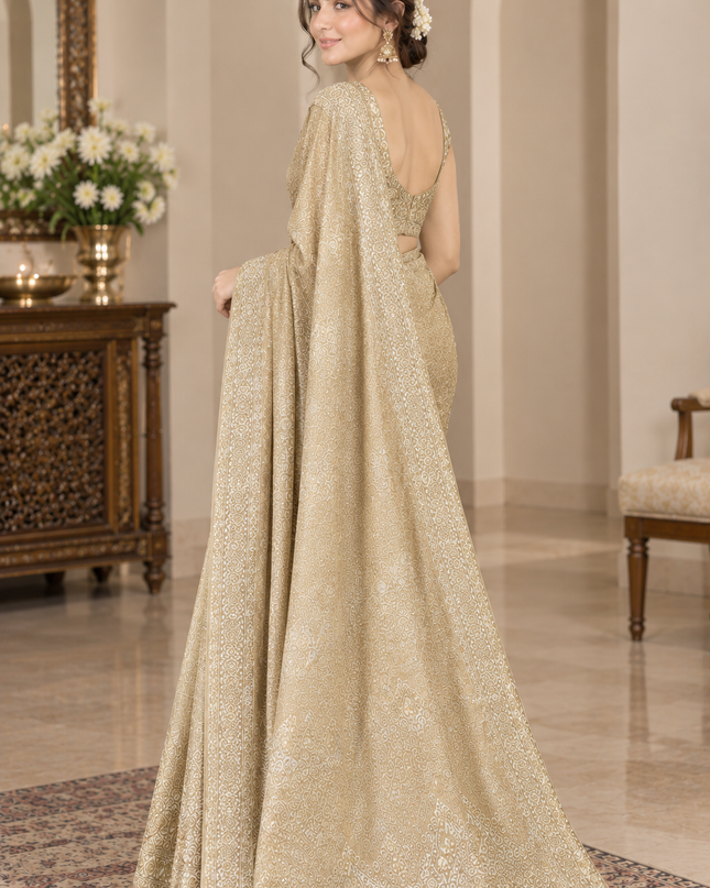 Indian Silk Banarasi Saree - Pink Peach Unstitched