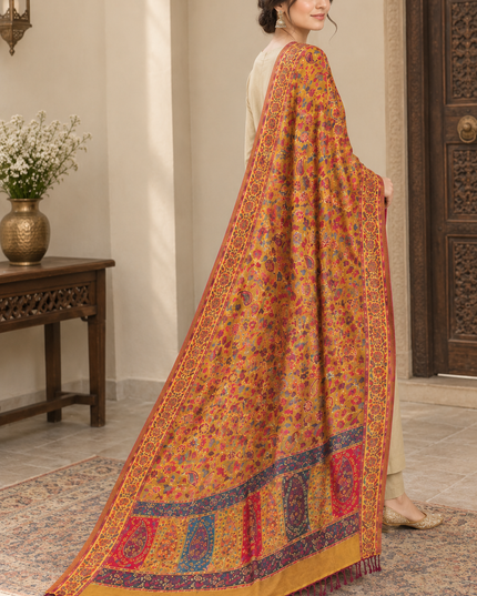 Exquisite Pure Indian Kani Silk Shawl - Flowery Motive Style