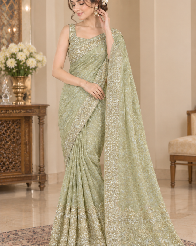 Indian Silk Banarasi Saree - Pink Peach Unstitched