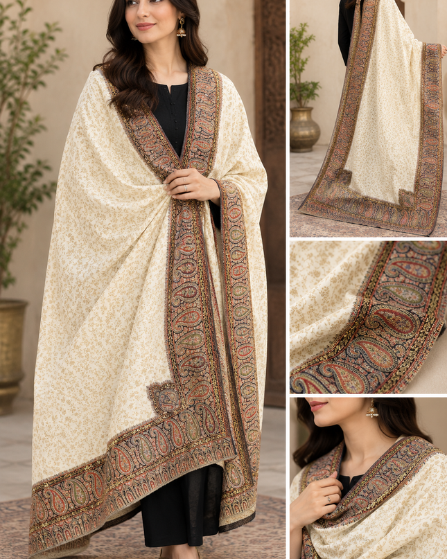 Exquisite Pure Indian Kani Wool Pashmina Shawl (Baraat Special)