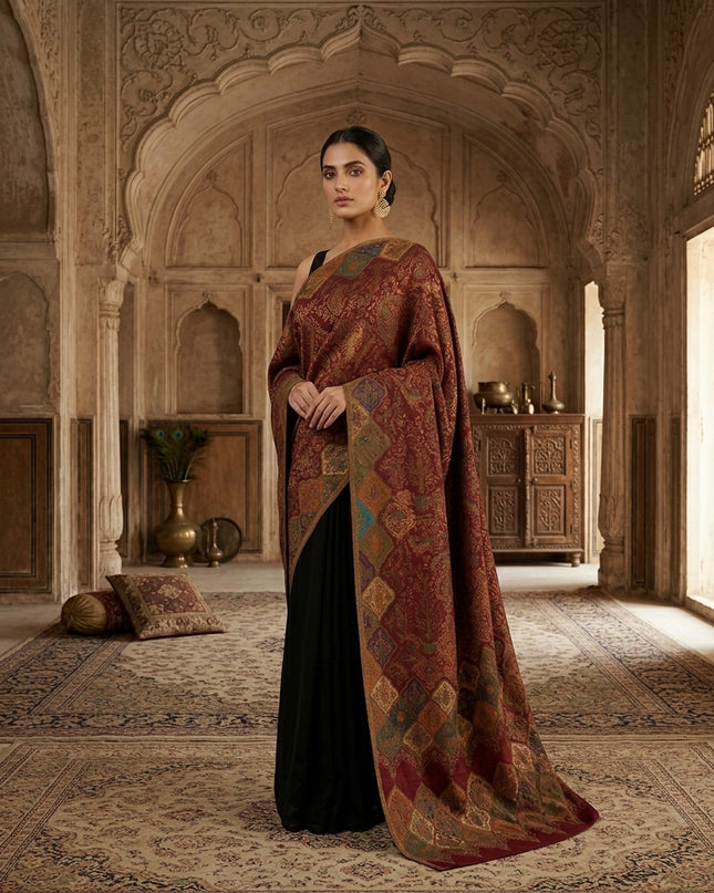 Fancy Pure Indian Diamond Mosaic Border Kani Moonlight Shawl