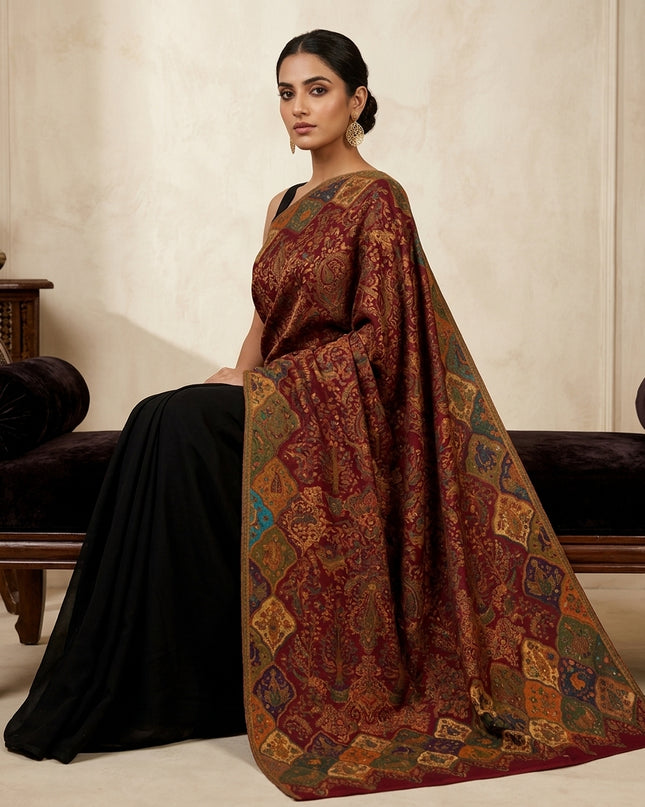 Fancy Pure Indian Diamond Mosaic Border Kani Moonlight Shawl