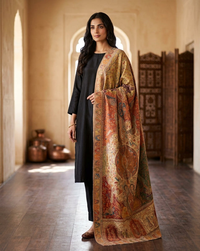 Exquisite Pure Indian Kani Moonlight Shawl (Ready To Wear)