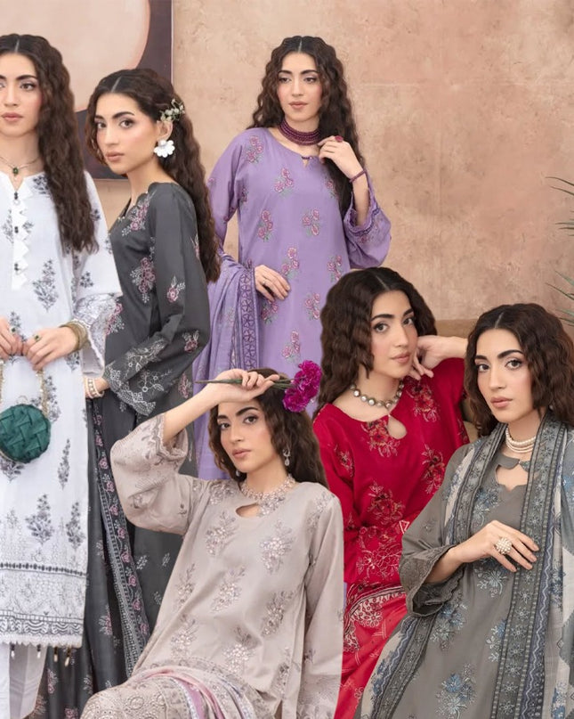 Dyed Premium Embroidered Lawn 3PC Unstitched - Gull e Rukh (Munark) Book #607