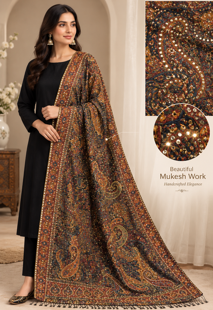 Pure Indian Kani With Golden Indian Mukesh Work Shawl&nbsp;