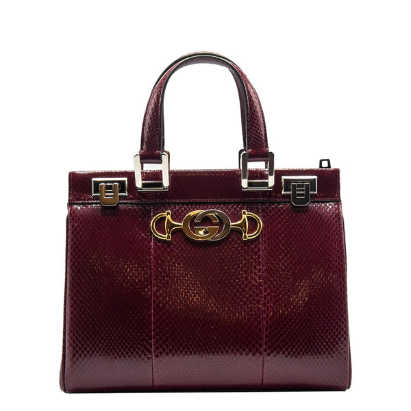 GUCCI Zumi Small Snakeskin Leather Top Handle Bag Bordeaux 569712