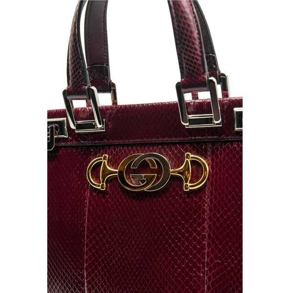 GUCCI Zumi Small Snakeskin Leather Top Handle Bag Bordeaux 569712