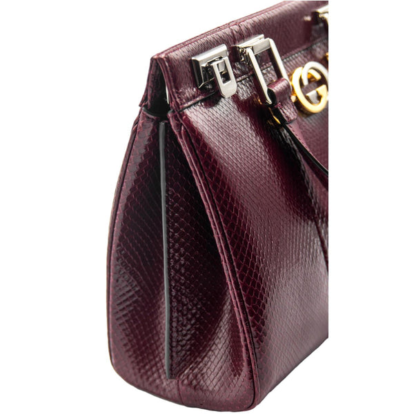 GUCCI Zumi Small Snakeskin Leather Top Handle Bag Bordeaux 569712