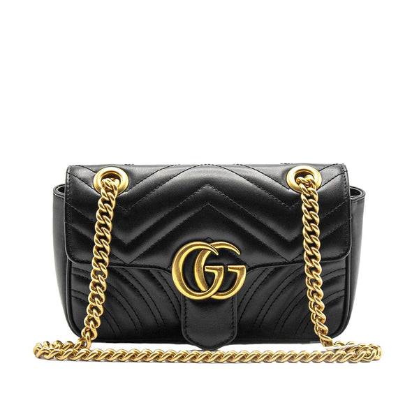 GUCCI GG Marmont Mini Leather Shoulder Bag Black 446744