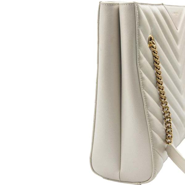 YVES SAINT LAURENT Tribeca Medium Grain De Poudre Leather Shoulder Bag White